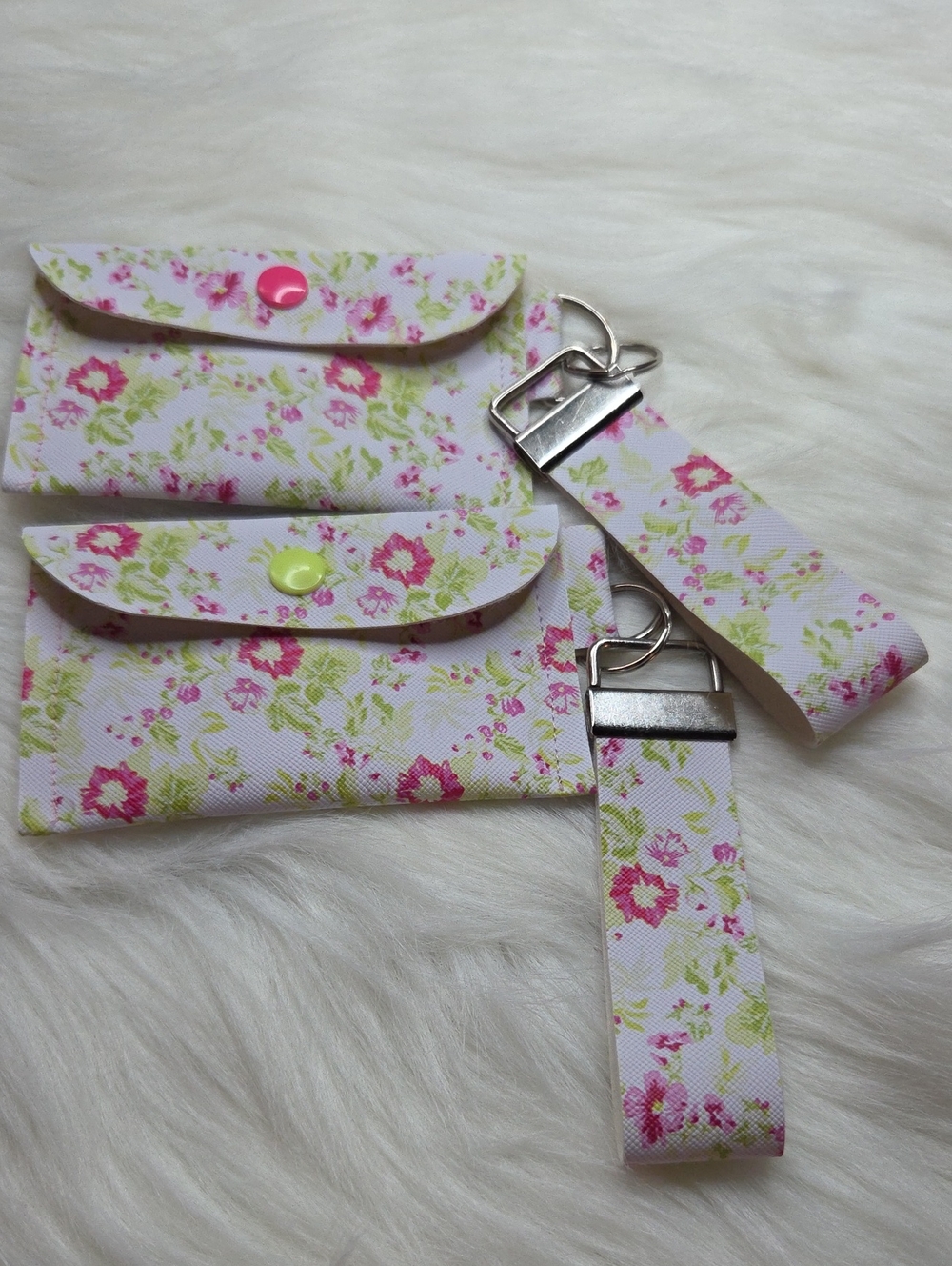 Floral Pink & Green Wristlet. Sets of 2 Women's Clutches & Wristlets.